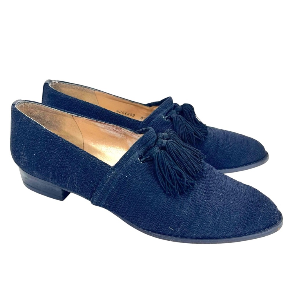 Stuart Weitzman Patsy Black Woven Low Heel Tassel Loafer Shoe
